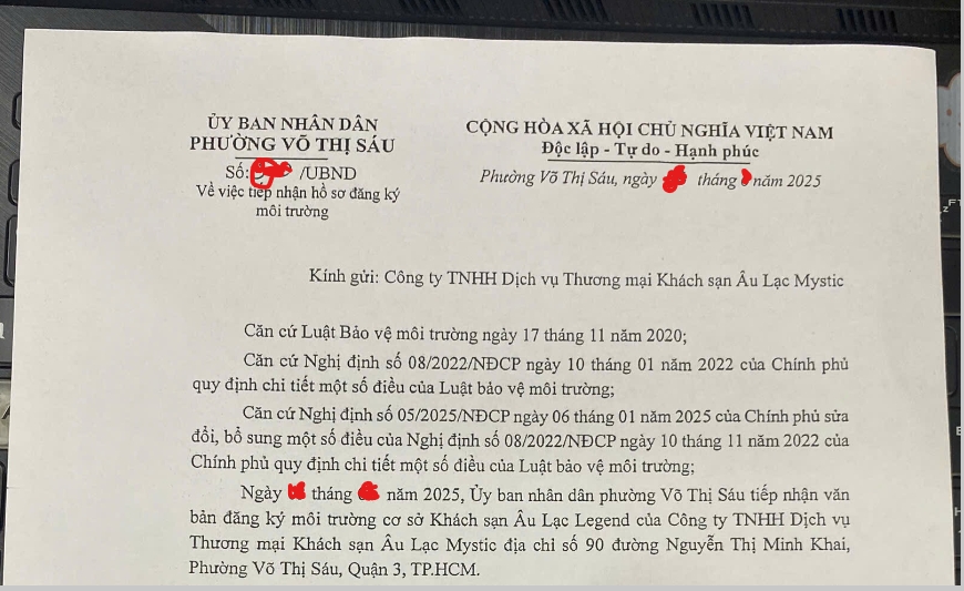 lap ho so dang ky moi truong cho khach san au lac